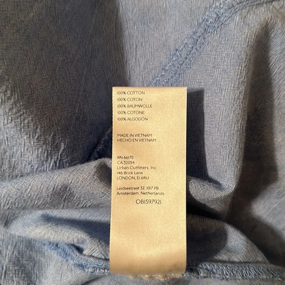 free people M-L Blue Chambray Denim Vintage Wash Distressed Shirt Tunic